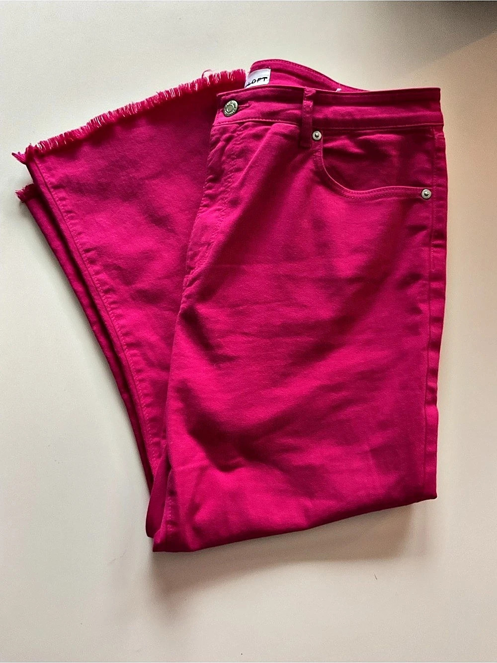LOFT Kick Crop Frayed Hem Raspberry Jeans